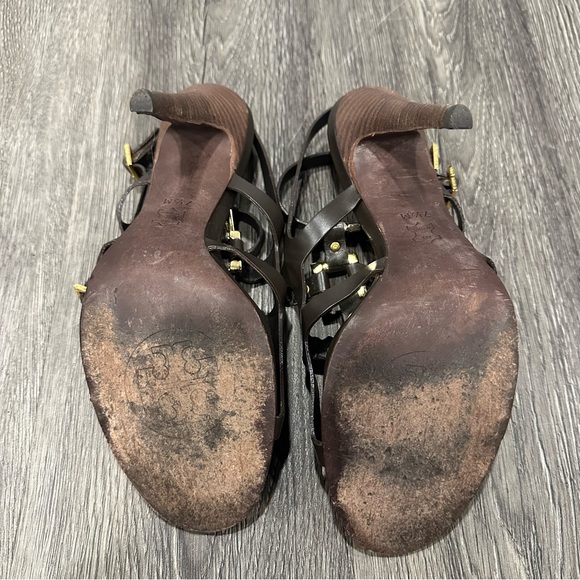 Tory Burch Gold and Brown Heels with Elegant Straps Size 7 1/2 - Picture 9 of 11